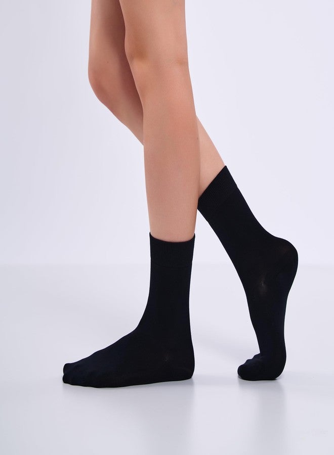 Phoenix Socks جوارب فينيكس، 3 أزواج، جوارب قطنية نسائية كاجوال متوسطة الطول، ألوان باستيل متنوعة، ناعمة ومريحة، جوارب رسمية، تسمح بمرور الهواء، تمتص الرطوبة، جوارب ضيقة ومعززة عند أصابع القدم للنساء (أسود) - Image 4